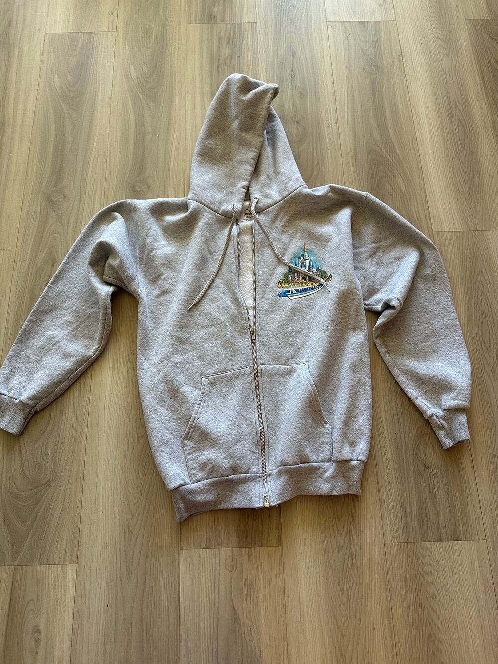 Walt Disney World Full Zip Hoodie Small Gray Monorail Mickey Back Graphic*